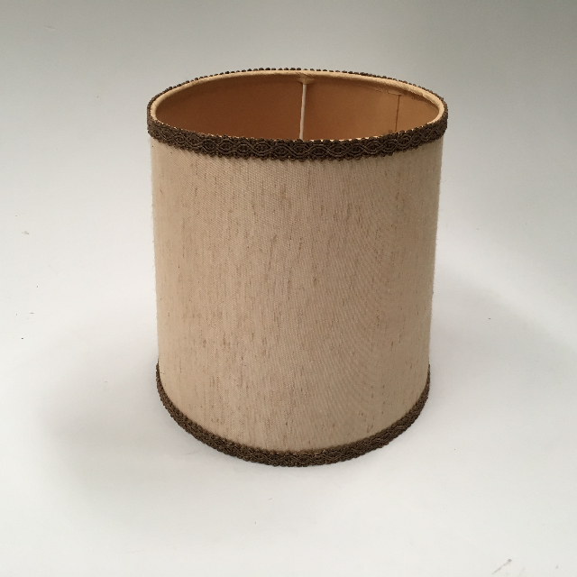 LAMPSHADE, 1960s 70s (Small) - Natural Beige w Brown Trim